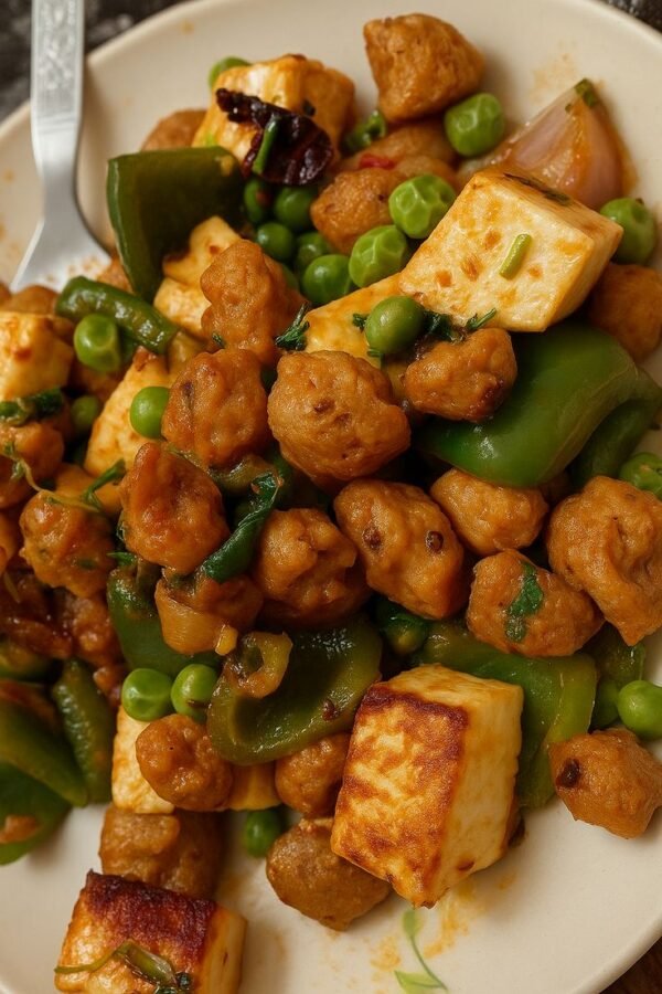 Healthy gym meal soya chunks and panner